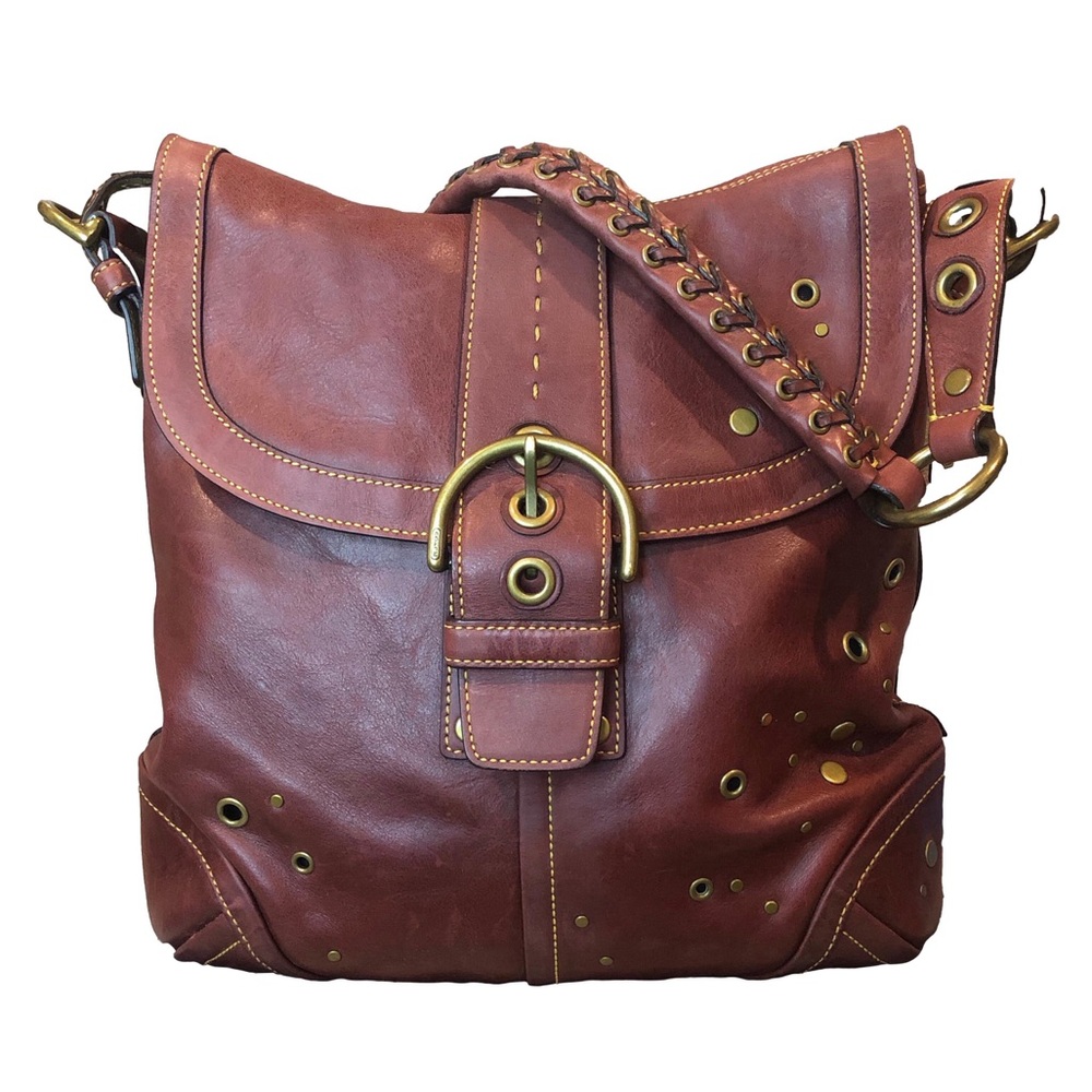 Vintage COACH Soho Buckle Burgundy Studded Top Flap Leather Shoulder Bag